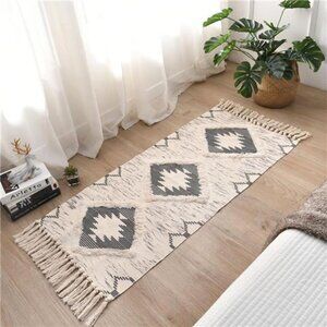 NEW Boho Cotton Area Runner Rug with Tassels